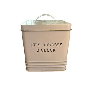 "It's Coffee O"Clock " White Square Metal Canister